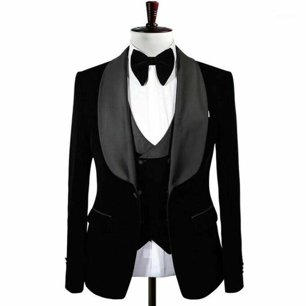 

men's suits & blazers tpsaade 3 pieces prom black velvet dinner groom tuxedos wedding formal blazer man lapel men (jacket+vest+pants), White;black