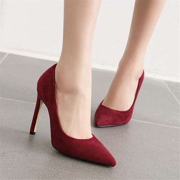 

dress shoes stiletto heel high pumps women wine red pointed toe female shallow party ladies autumn 2021, Black