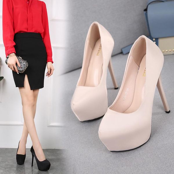 

dress shoes 2021 platform women pumps concise solid high heels 14cm shallow female party fashion wedding bridal, Black