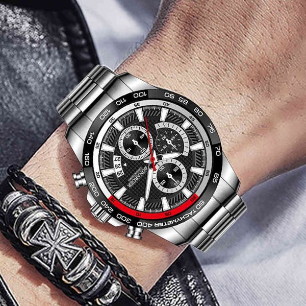

bonarger quartz multifunctional brand watch men sport waterproof corium strap man's wristwatches chronograph, luminous, Silver