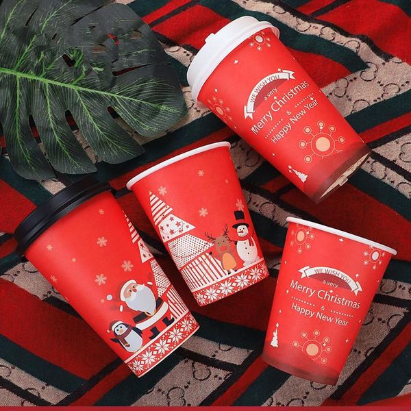 

disposable cups & straws 50pcs net red coffee cup merry christmas santa claus drinks paper party favors creative milk tea