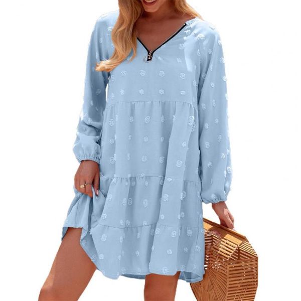 

casual dresses mini dress women elegant 2021 summer jacquard v neck long sleeve solid color cake for dating street wear vestidos, Black;gray