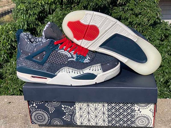 

4 se sashiko deep ocean sail cement grey fire red men athletic shoes jumpman 4s mens sports sneaker trainer, White;red