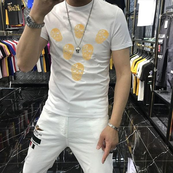 

men's t-shirts arrival selling style street hip-hop men t-shirt o-neck brand skull diamond short sleeve, White;black
