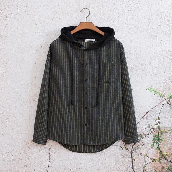 

men's casual shirts 2021 autumn holiday two stripes hooded long-sleeved shirt male han edition loose thin coat, White;black