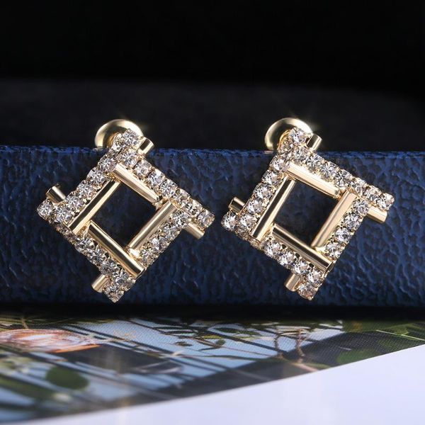 

stud zheyi fashion korean style square earrings for women ladies ins micro paved rhinstone female party jewelry, Golden;silver