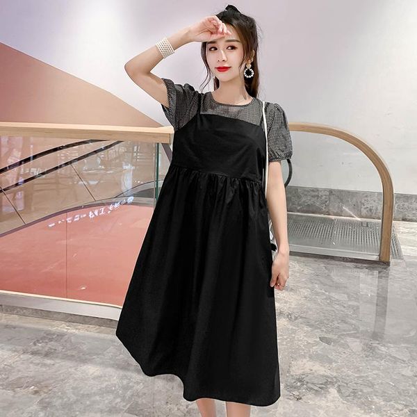 

maternity dresses 149# clothes summer short sleeves midi dress patchwork o neck loose fashion pregnant women pregnancy, White