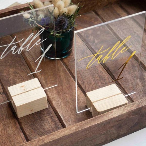 

party decoration personalized wedding table numbers with holders clear acrylic gold calligraphy signage wood number stand