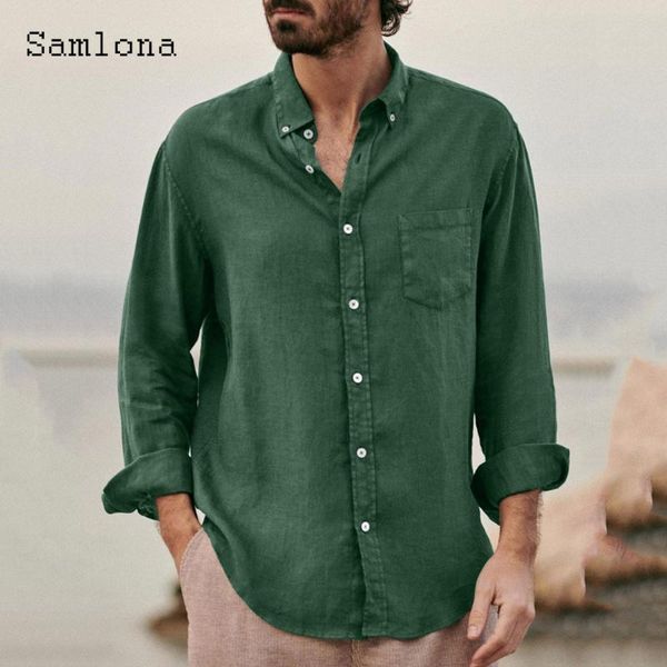 

men's casual shirts samlona long sleeve linen shirt autumn blusas men clothing 2021 single-breasted leisure mens blouse, White;black