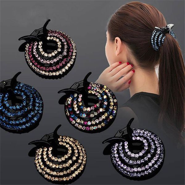 

half-balloon hair clips women nest banana crabs rhinestone hairpin fashion hairclaws ponytail hold clamp, Golden;silver
