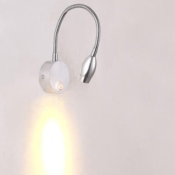 

indoor lighting 3w led wall sconce lamp fixture picture light soft pipe spotlight on/off switch bedroom showcase silver shell spotlights