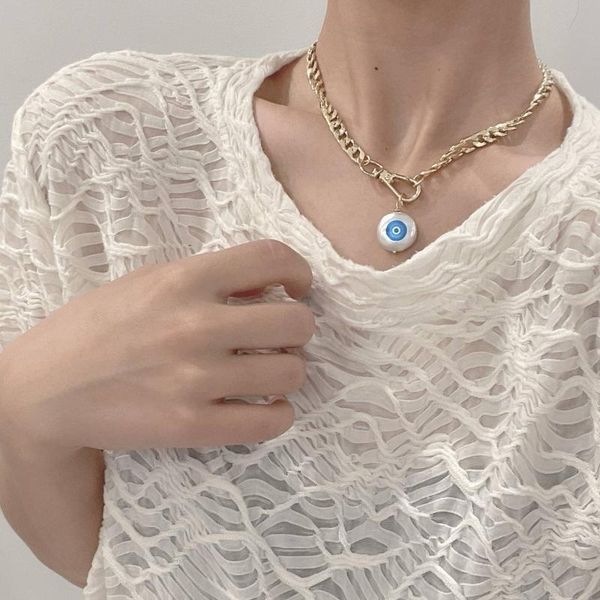 

pendant necklaces design korean fashion punk pearl eye ball for women gift vintage blue evil choker hiphop party jewelry, Silver