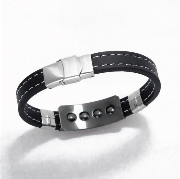 

cuff fashion inlaid magnet tide male classic smooth silicone men's jewelry, White