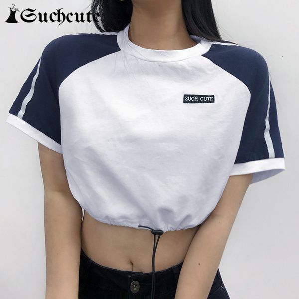 

women's t-shirt harajuku contrast color casual for women streetwear cotton basic crop summer korean activewear tee u9e8, White