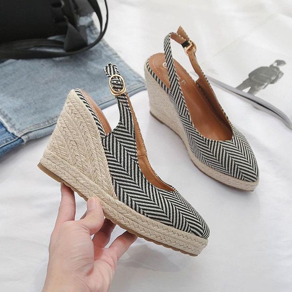 

summer shoes women wedges sandals retro ethnic comfortable young ladies wedge heels 10cm a3539, Black