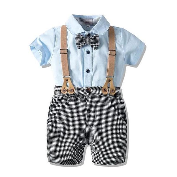 

clothing sets 0-4y baby boys summer clothes kids short sleeve lapel shirts with bowtie + suspender pants overalls casual gentleman outfit, White