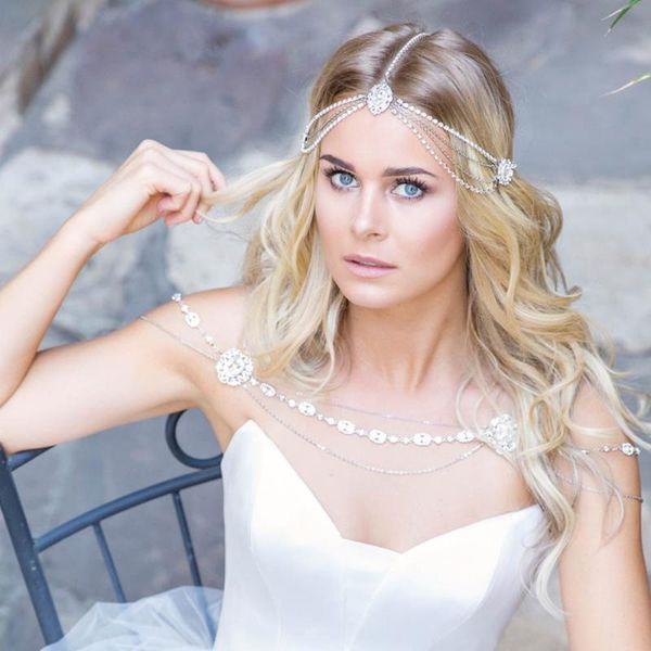 

hair clips & barrettes bohemian rhinestone head chain fairy tiara jewelry for women bridal wedding crystal forehead headpiece chains party, Golden;silver