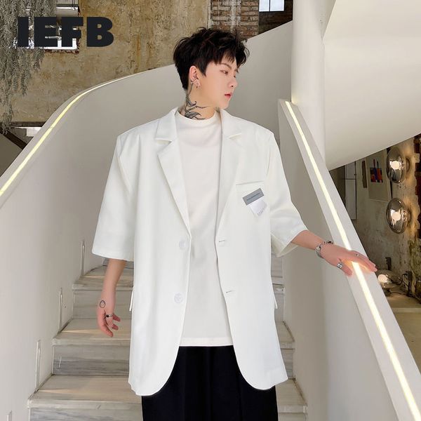 IEFB Летняя карманная этикетка дизайн мужской с коротким рукавом костюм пальто роскошный человек куртка мужской пиджак белые пиджаки корейские костюмы 210524