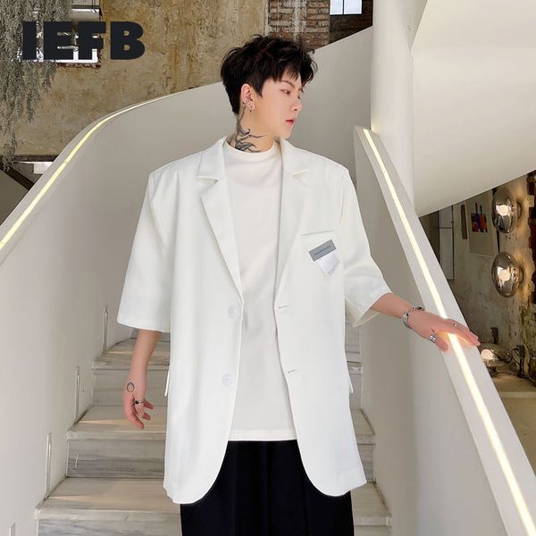 

iefb summer pocket label design men's short sleeve suit coat luxury man jacket male blazer white blazers korean suits 210524, White;black
