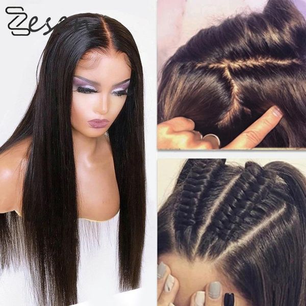 

synthetic wigs zesen silky straight lace front black long 26inch heat resistant fiber daily wear wig with baby hair