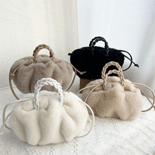 

evening bags women's shopper bag plush tote shoulder for women 2021 fluffy female handbag fur ladies hand shoppers black sac a main