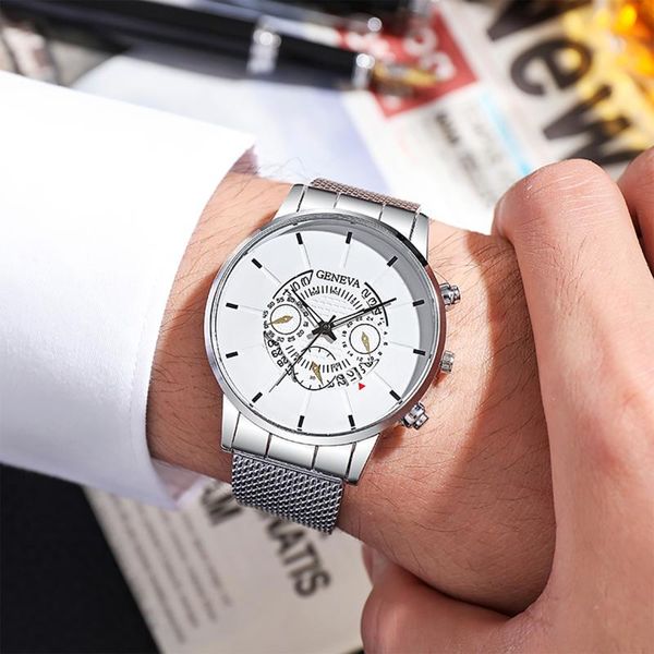 

wristwatches men watches luxury stainless steel mesh calendar watch business luminous quartz relogio masculino, Slivery;brown