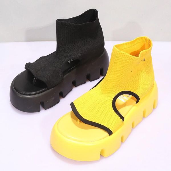 

summer casual sports sandals shoes women's fashion flat knitted woolen thong boots zapatos de mujer sapato feminino, Black