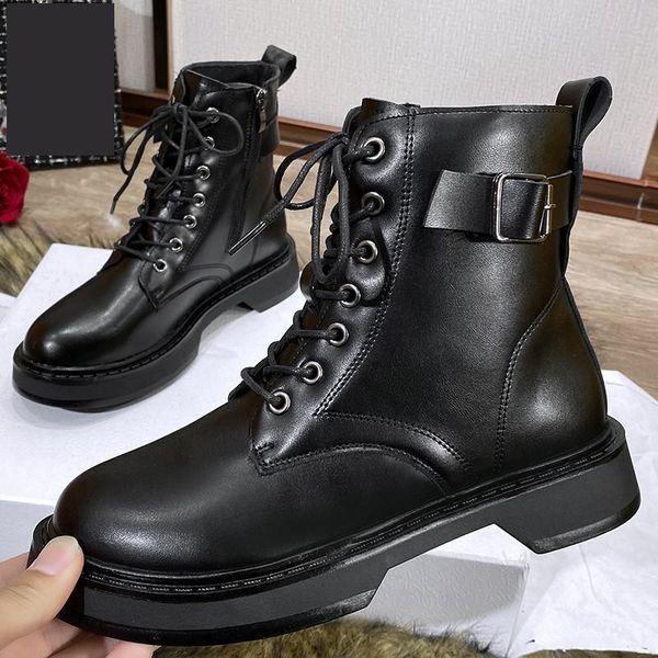 

boots autumn motorcycle women natural genuine leather buckle ankle punk zipper shoes female cross-tied, Black