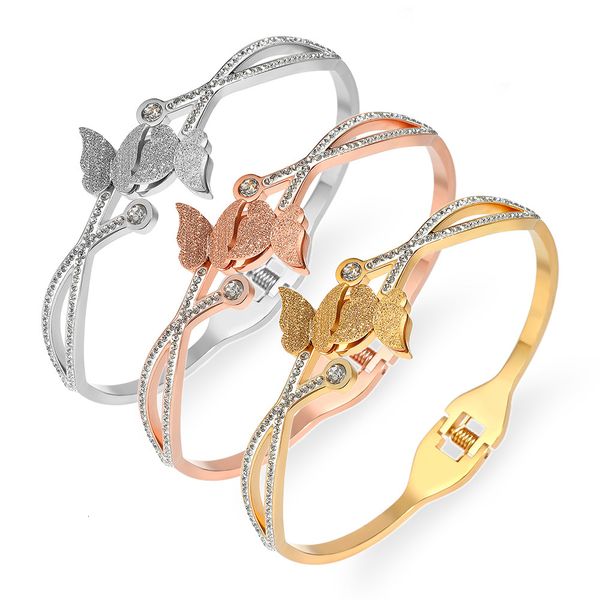 

bangles bracelets diamond inlaid titanium steel bracelet women's bow design gold stainless jewelry, Black
