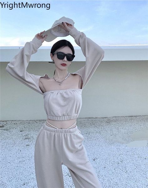

women's two piece pants set fall long sleeve sweatshirt hoodies pullover crop outfit + drawstring waist sweatpant pant suit tracksuit s, White