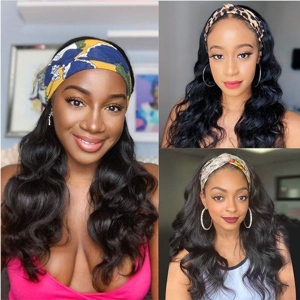 Peruca do cabelo humano da headband da onda do corpo para as mulheres negras Peruca do cabelo virgem brasileira Wigeless desgaste da peruca non lace e go 150% density