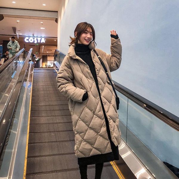 

women's trench coats winter long jacket turtle neck sleeve solid color cotton-padded warm loose puffer women parkas coat, Tan;black