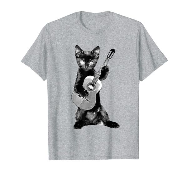 

cat playing a guitar- funny kitten tee shirt- music tee, White;black