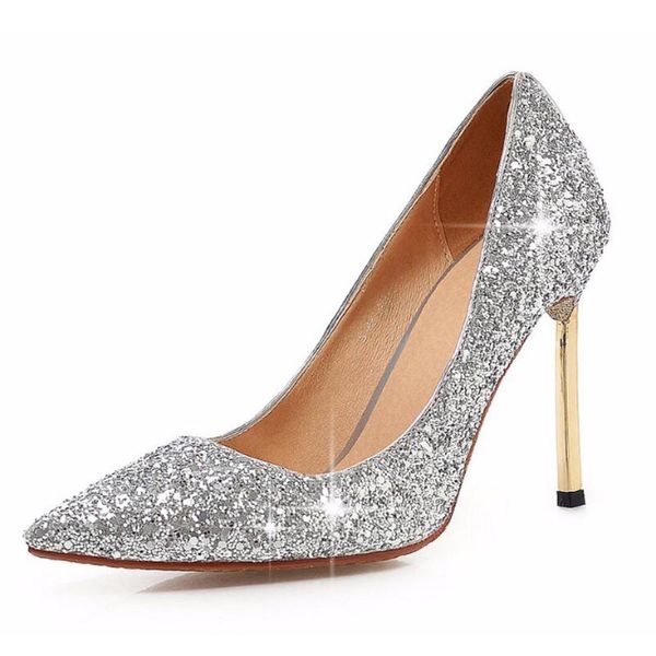 

alionashoo high heel pumps womens pointed toe heels fashion women shoes shiny gold silver spring single size 43 dress, Black