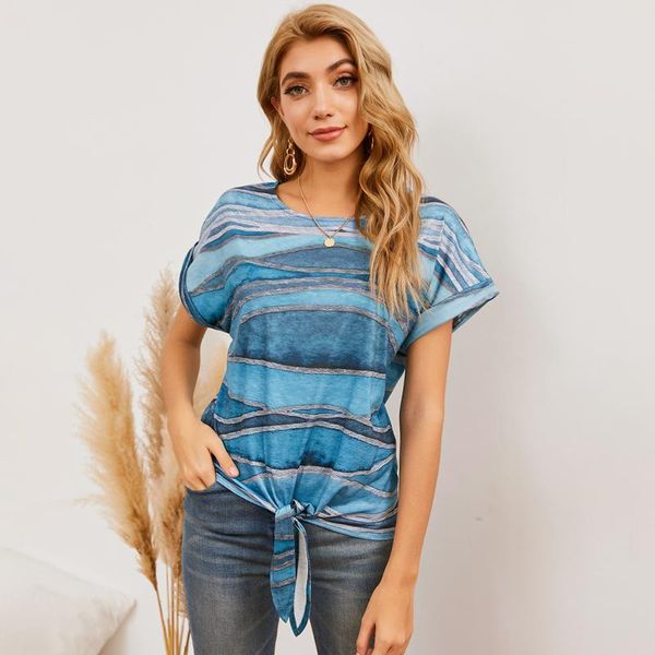 

women short sleeve t-shirt irregular striped printed loose casual tees 2021 new fashion women basic pullovers female, White