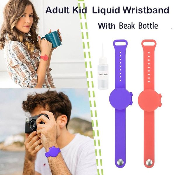 

watch bands hand sanitizer bracelet dispensing silicone dispenser wristband wearable pumps disinfectant #3, Black;brown