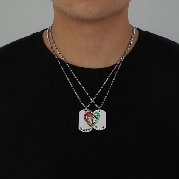 

pendant necklaces stainless steel couple rainbow necklace heart, Silver