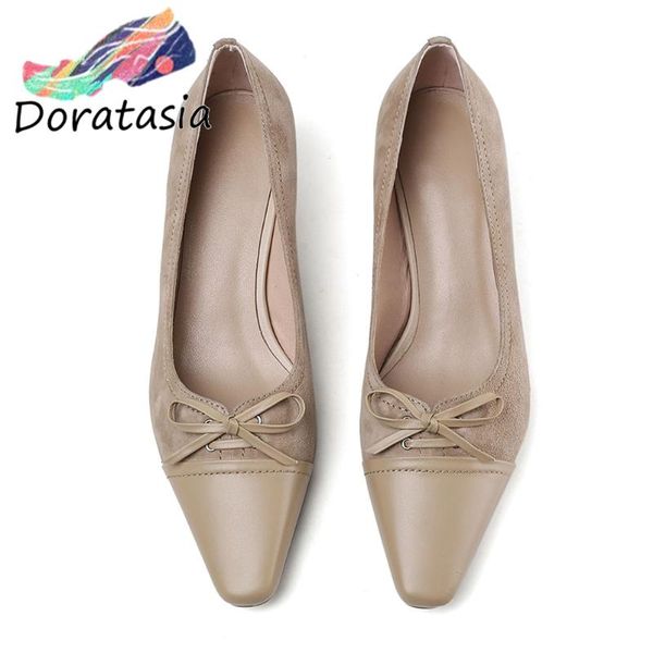 

dress shoes doratasia casual med thin heels office pumps spring concise patchwork genuine leather women elegant shallow woman, Black