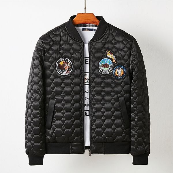 

men's baseball collar air force flight embroidered down cotton jacket large casual versatile cotton jacket men, Black