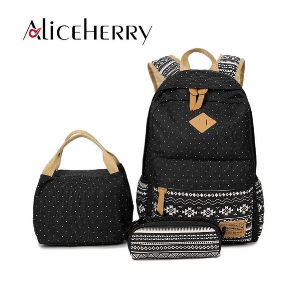 

backpack teenager to school for grils women lapstudent canvas bookbags 3 pcs / set