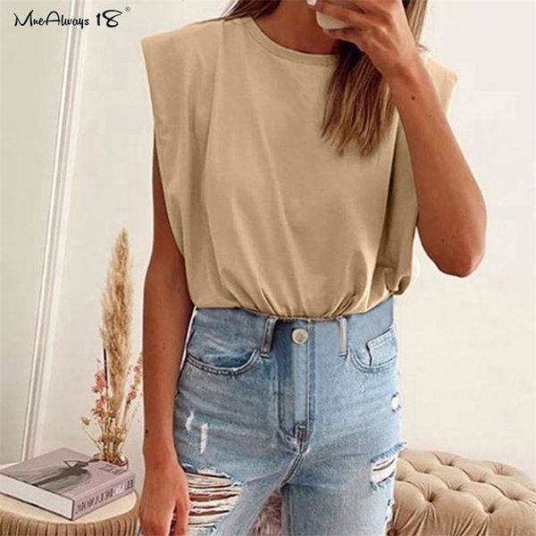 

mnealways18 casual loose tank white summer sleeveless women shoulder pad female t-shirt black basic knitwear 210319