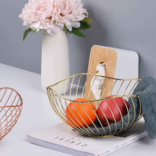 

dishes & plates nordic style iron fruit bowl basket metal wire snack tray rose gold storage holder for kitchen home decoration
