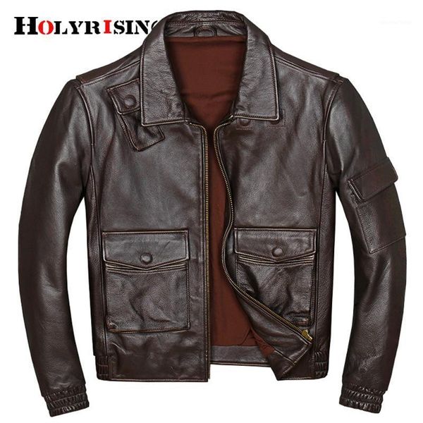 

men's leather & faux holyrising mens cowhide jackets turn collar genuine loose motorcycle coat 19108-5, Black