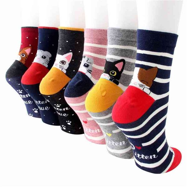 

arrival women's socks color 5 pairs/pack spring autumn-winter funny cartoon sock ladies and woman's striped cotton socks 210720, Black;white