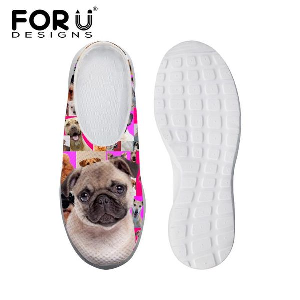 

sandals forudesigns home women comfortable 3d pink pug dog animal printed casual summer female mesh beach flat walking shoes, Black