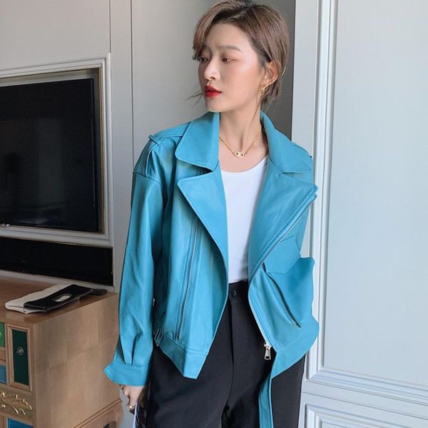 

women's jackets [ewq] korea casual fashion temperament lapel zipper pocket solid color loose long-sleeved blue jacket women summer 2021, Black;brown