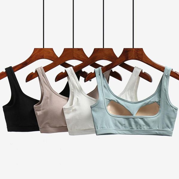 

camisoles & tanks pure cotton bra with padded and tube women's front u-neck back collar halter without steel ring sports yoga vest und, Black;white