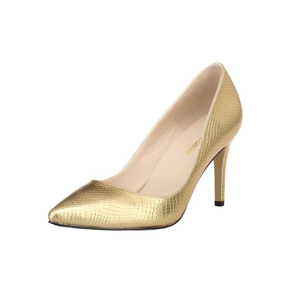 

women pumps fashion crocodile pattern pointed toe high heels shoes woman office medium heel gold 952-1xey dress, Black