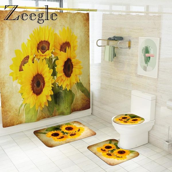 

bath mats printed sunflower shower curtain with mat set flannel room foot toilet rug bathroom floor carpet