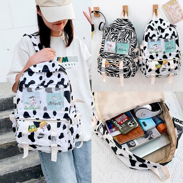 

backpack style kawaii cow pattern nylon women large capacity lapschool fashion students bags